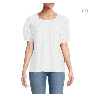 Karl Lagerfeld White Logo Eyelet Women's Top NWT Sz Lg Ret $110